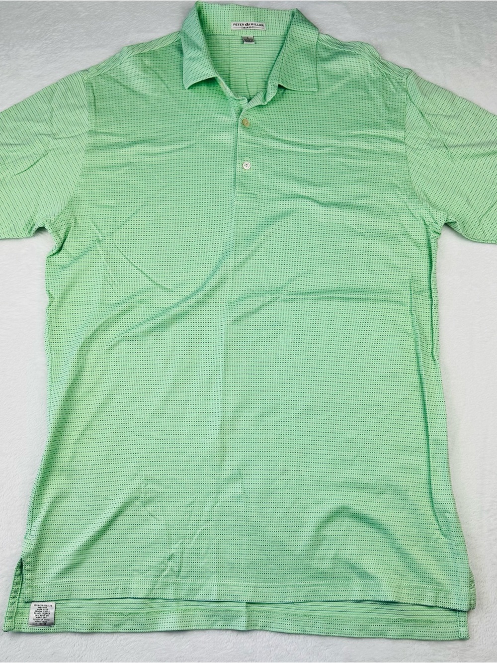 Peter Millar Tailored Fit men's green striped performance polo shirt. Size L.